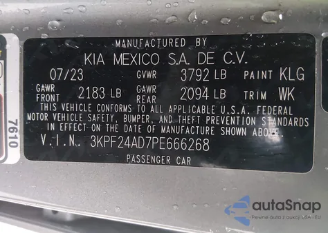 2023 Kia Forte Lxs из США, поврежденный, VIN 3KPF24AD7PE666268